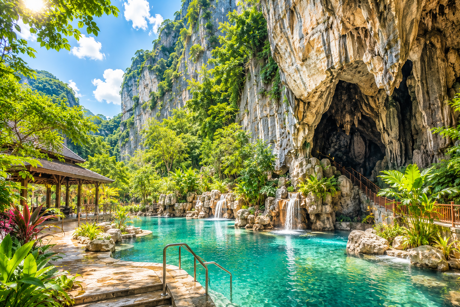 Grotte calcaree e paesaggio naturale al Banjaran Hotsprings Retreat in Malesia