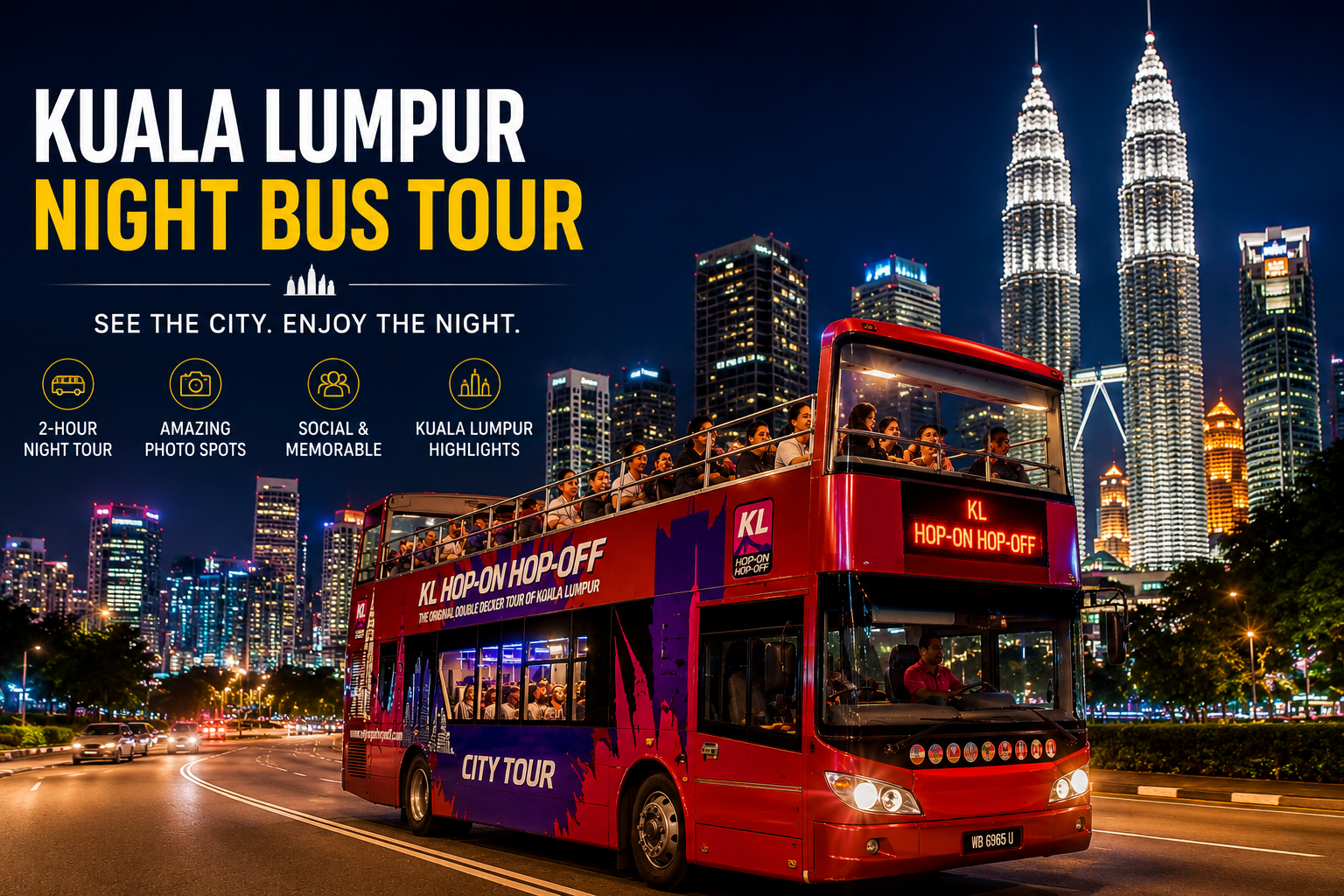 Tour notturno di Kuala Lumpur in autobus a due piani