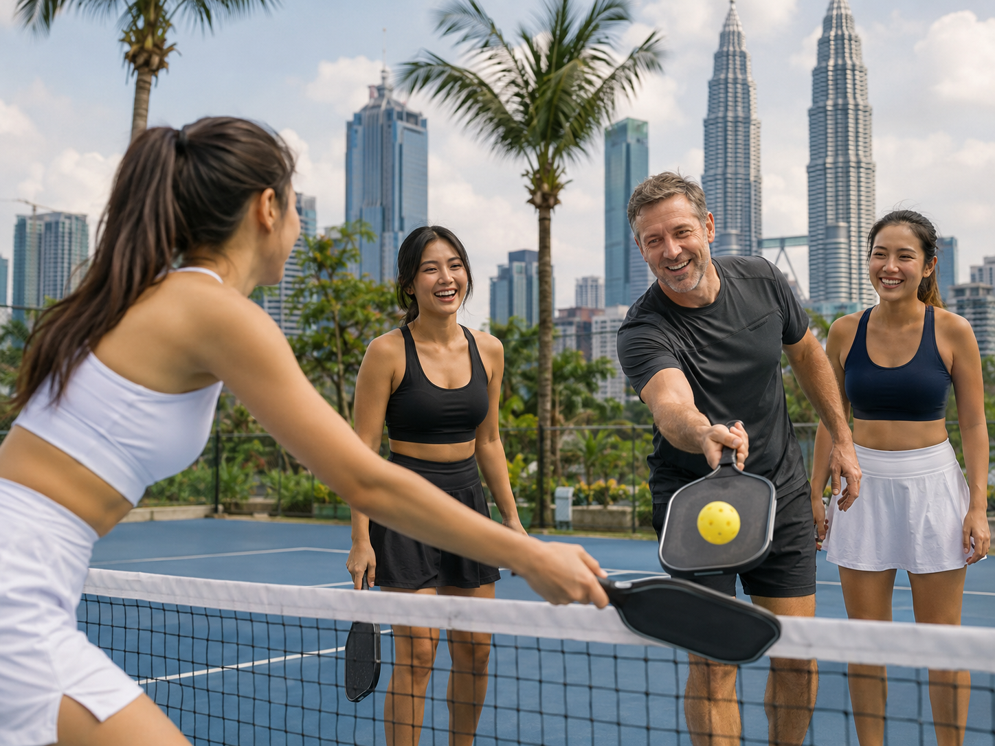 Uomini e donne durante un evento sociale di pickleball in Malesia