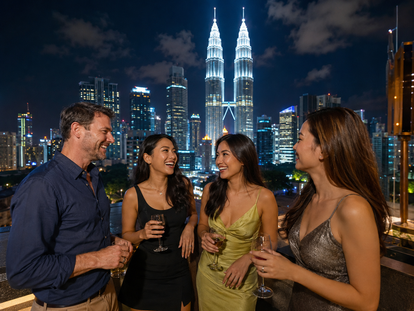 Partecipanti al Tour per Single in Malesia durante un'attivit&agrave; notturna a Kuala Lumpur