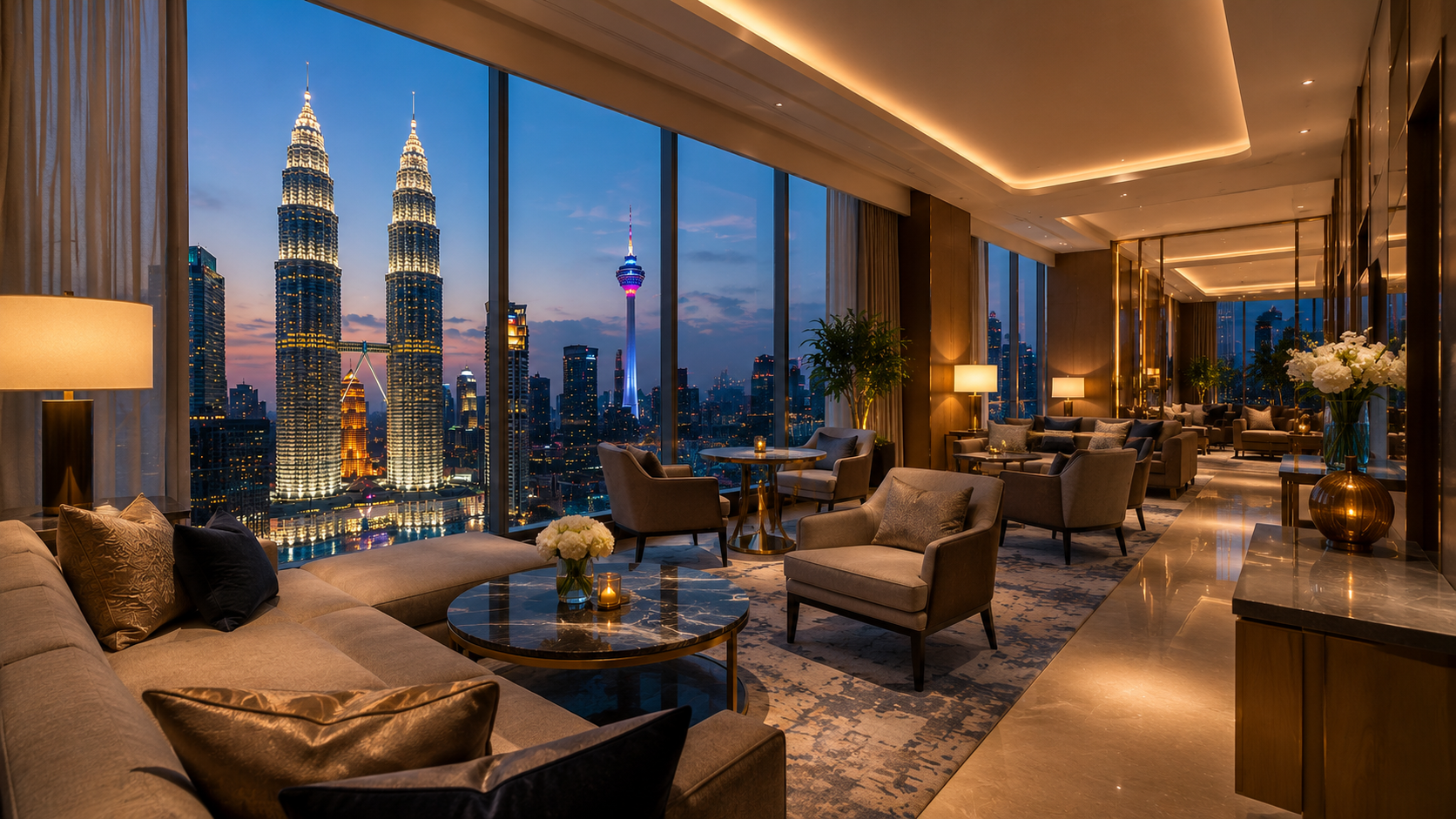 Elegante area lounge dello Star Suites KLCC, hotel del Tour in Malesia