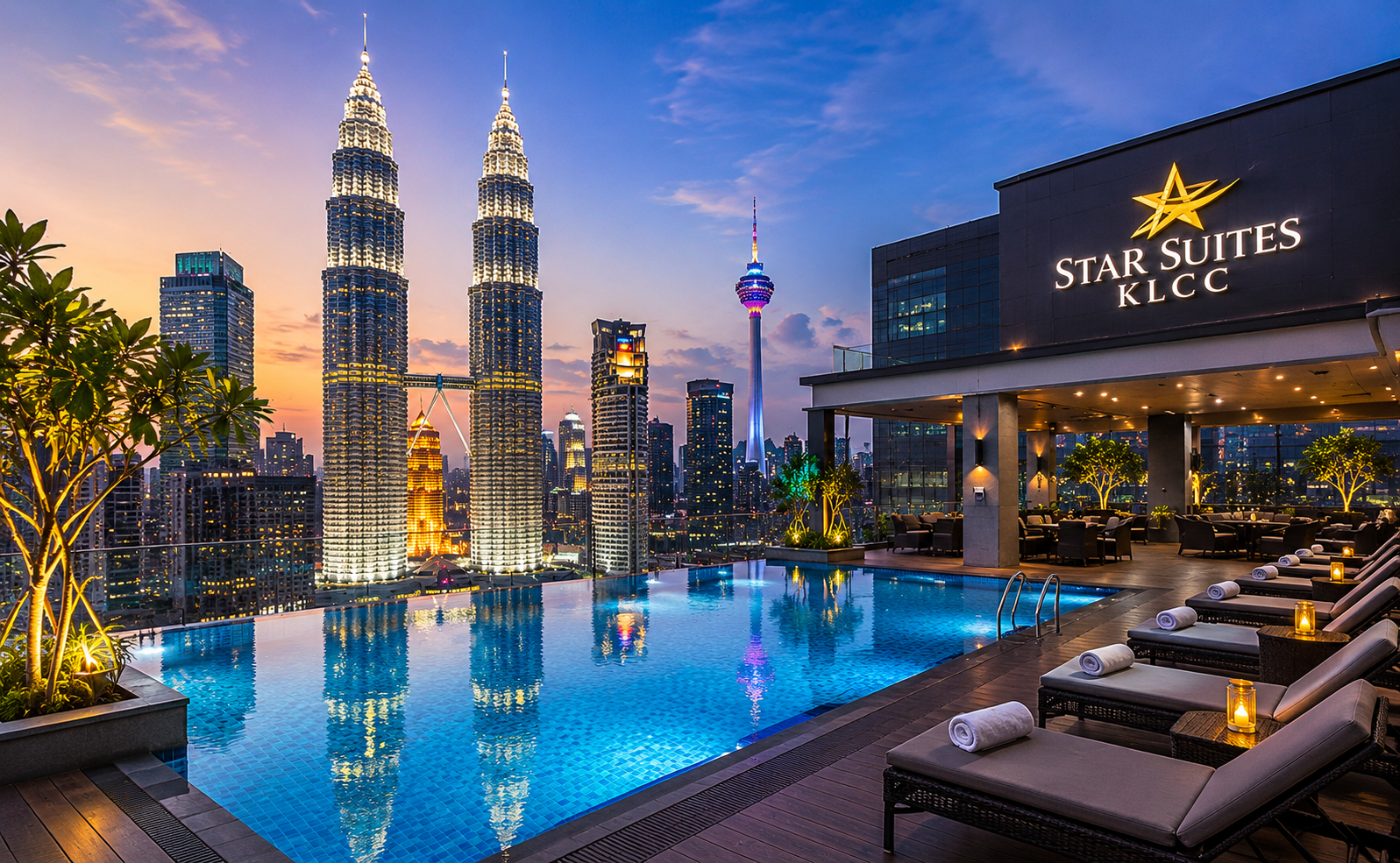 Atmosfera della piscina sul rooftop dello Star Suites KLCC di Kuala Lumpur